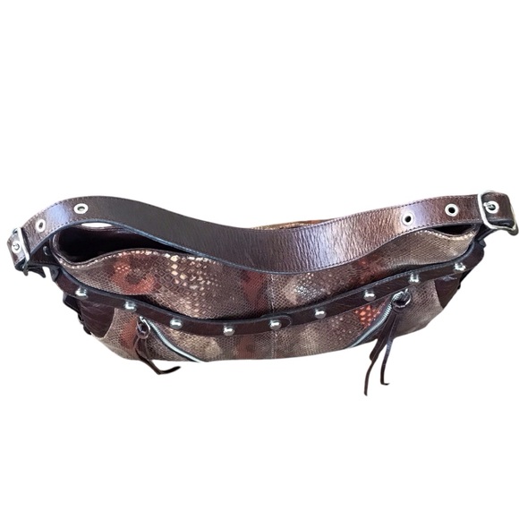 Pietro Alessandro Snakeskin Embossed Leather Studded Hobo Shoulder Bag - Picture 11 of 15